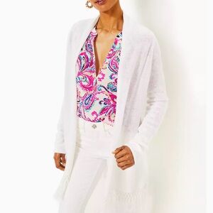 Brand New Lilly Pulitzer Tatum Cardigan with fringe In Resort White, XL